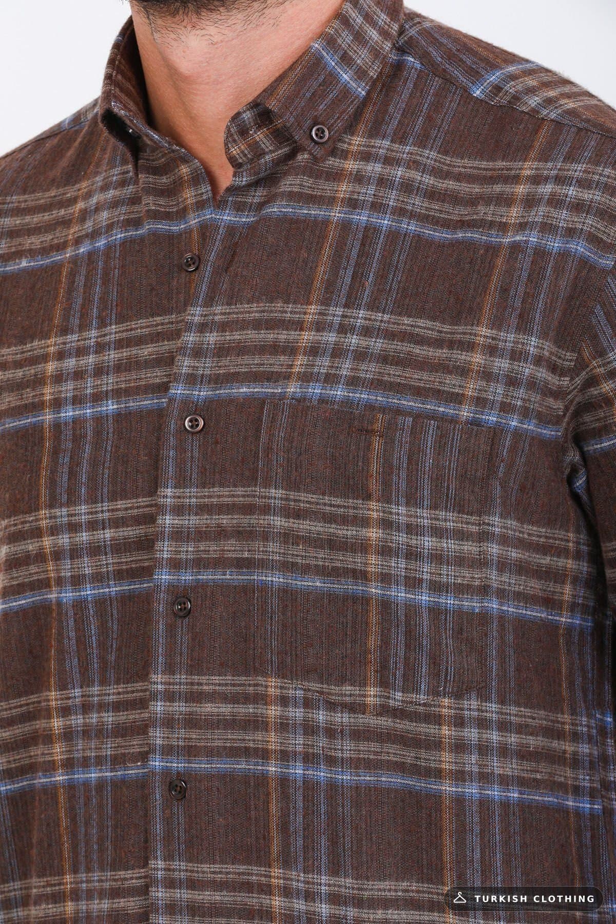 Varetta Men's Brown Checkered Classic Cut Collar Buttoned Winter Shirt – wholesale Shirts by Varetta, Turkish clothing