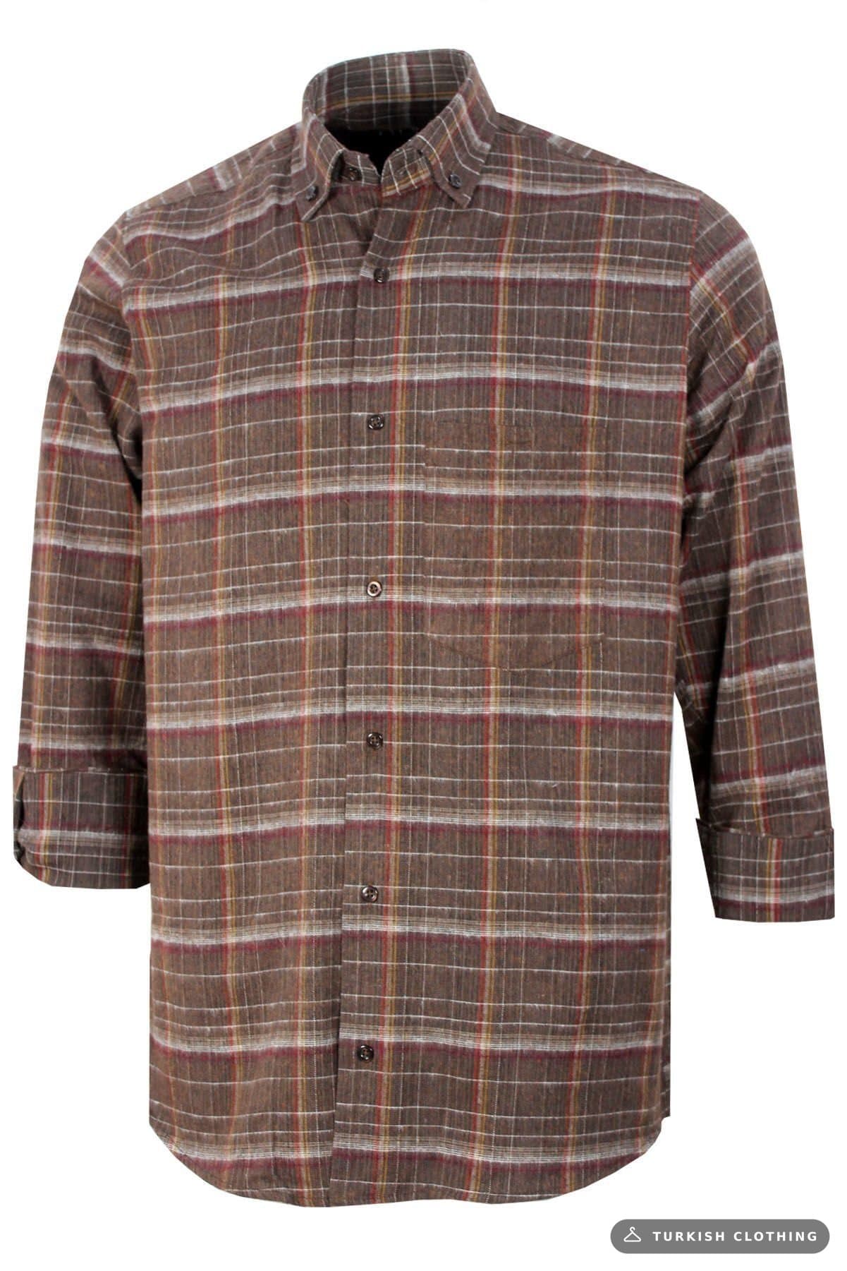 Varetta Men's Brown Checkered Classic Cut Winter Shirt — Button-Down – wholesale Shirts by Varetta, Turkish clothing