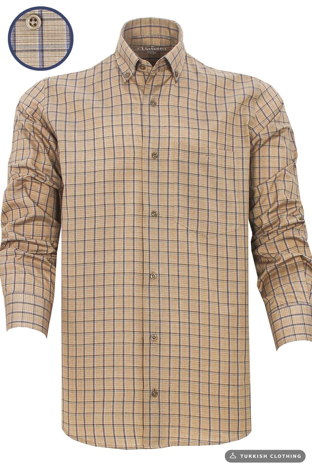 Varetta Men's Brown Checkered Long Sleeve Classic Cut Collar — Checked Button-Down (2) – wholesale Shirts by Varetta,