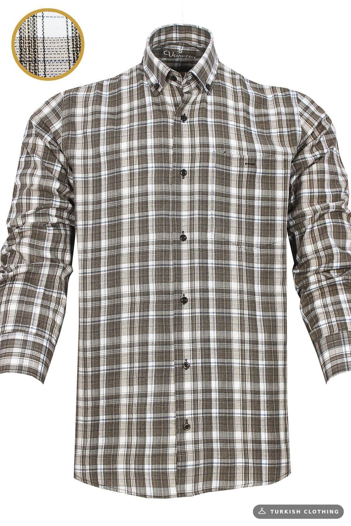 Varetta Men's Brown Checkered Long Sleeve Classic Cut Collar — Checked Button-Down (3) – wholesale Shirts by Varetta,