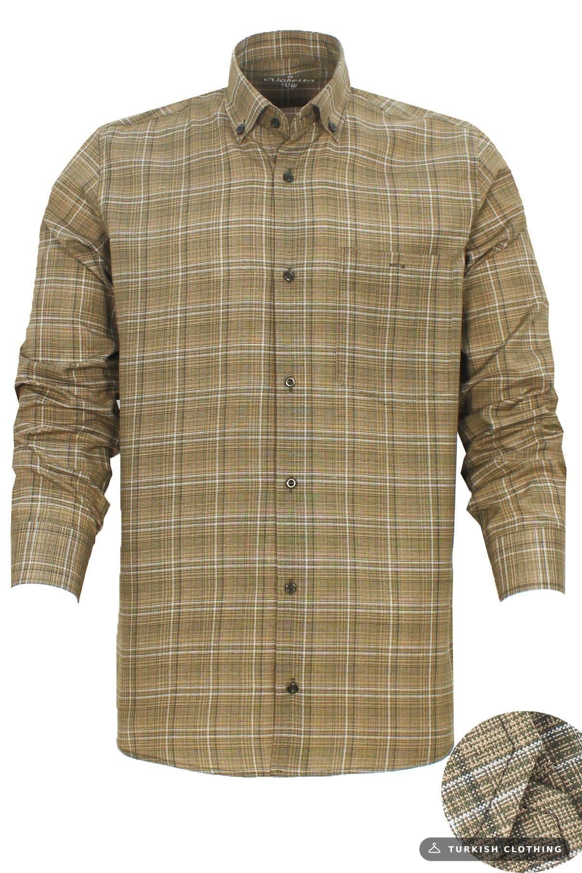 Varetta Men's Brown Checkered Long Sleeve Classic Cut Collar — Checked Button-Down (4) – wholesale Shirts by Varetta,