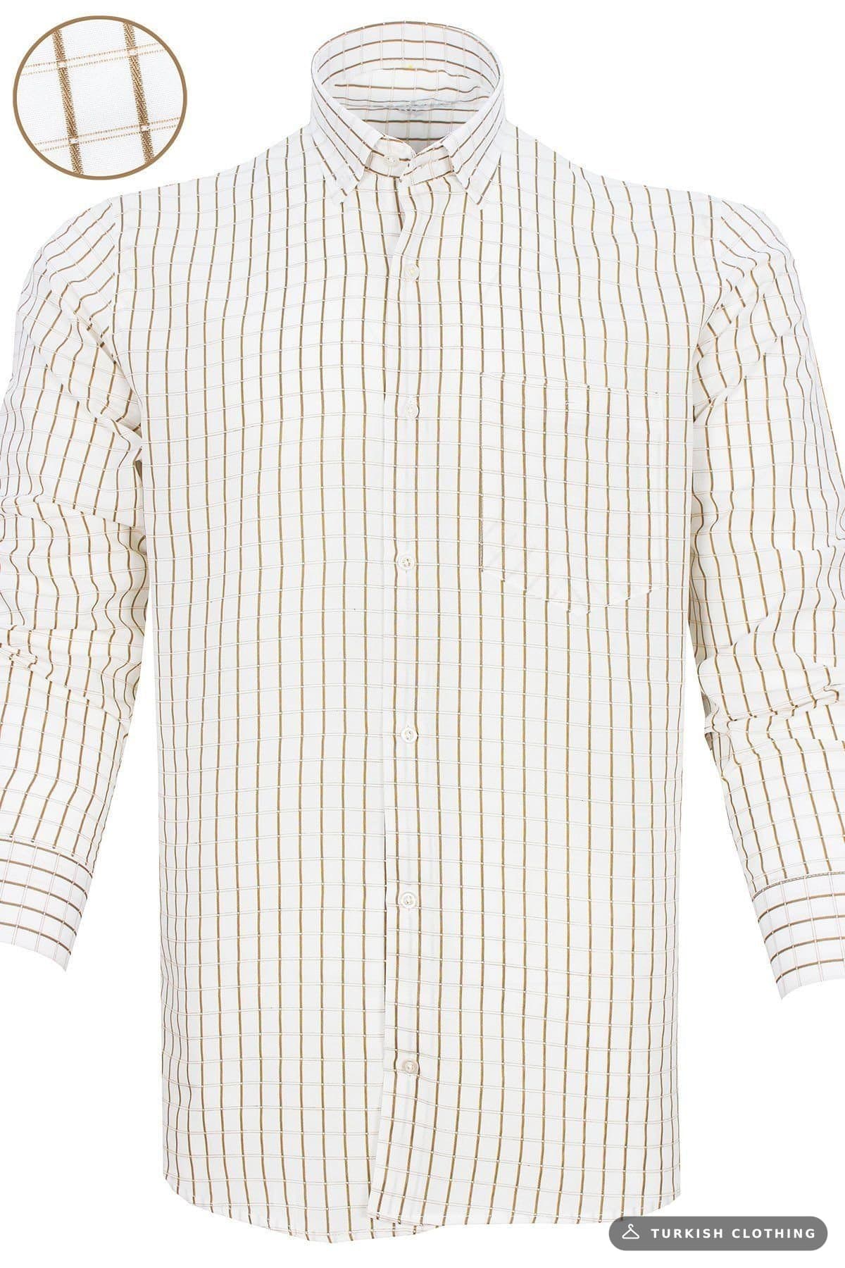 Varetta Men's Brown Checkered Long Sleeve Classic Cut Shirt White – wholesale Shirts by Varetta, Turkish clothing