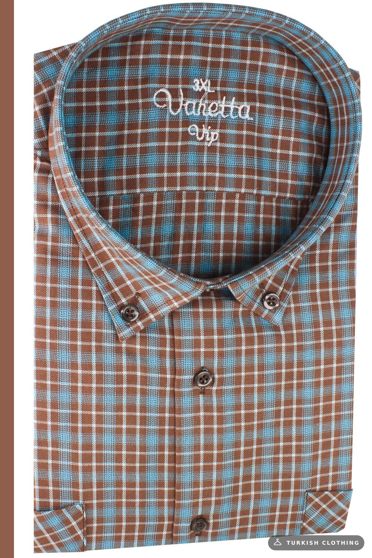 Varetta Men's Brown Checkered Long Sleeve Double Pocket Plus Size Shirt – wholesale Shirts by Varetta, Turkish clothing