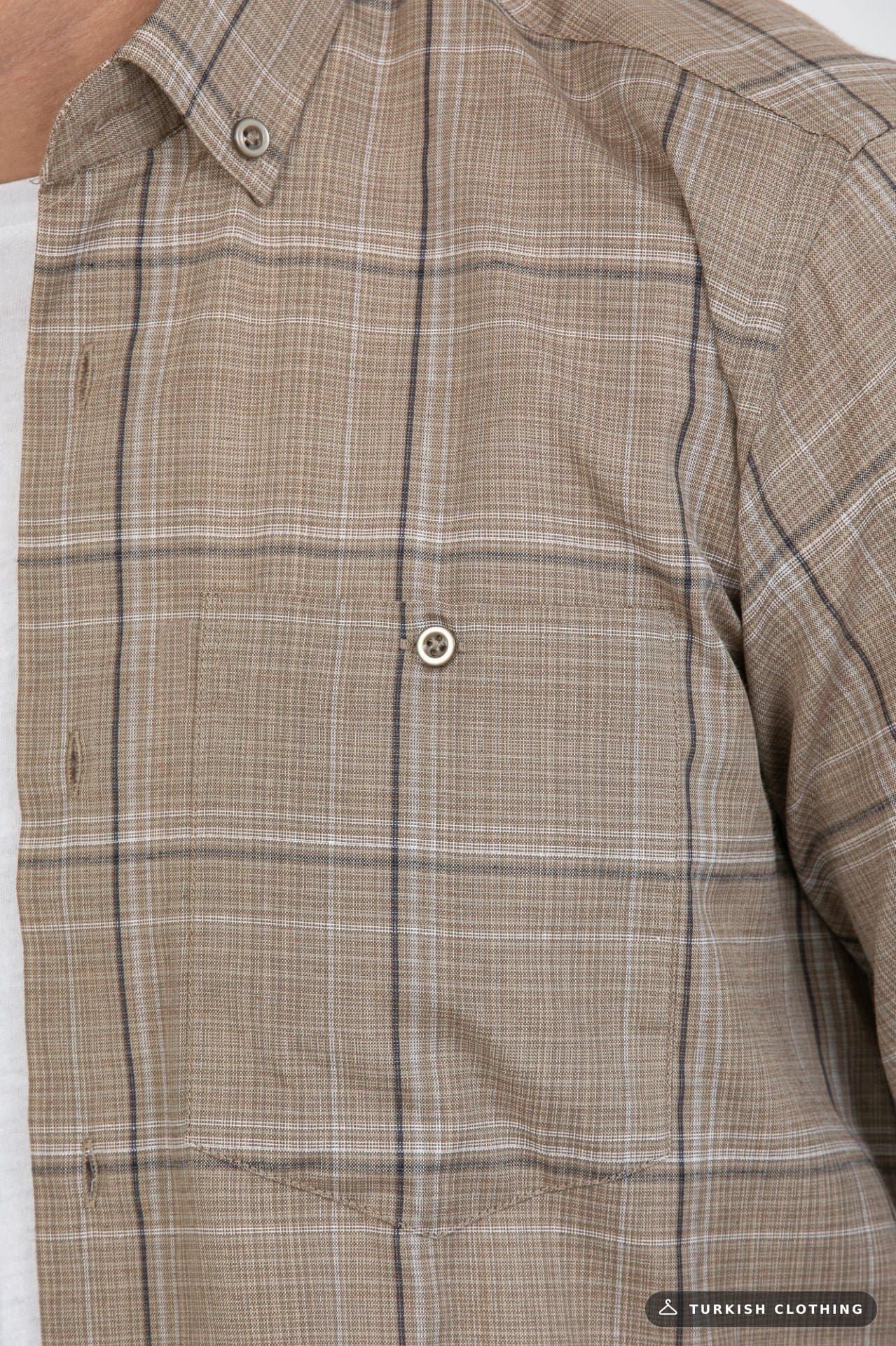 Varetta Men's Brown Checkered Pocket Summer Short Sleeve Shirt