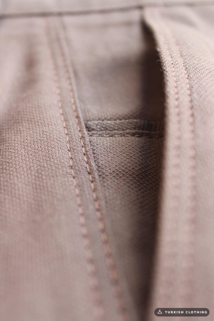Varetta Men's Brown Dobby Classic Pocket Linen Trousers – full-length view, wholesale Trousers from Türkiye