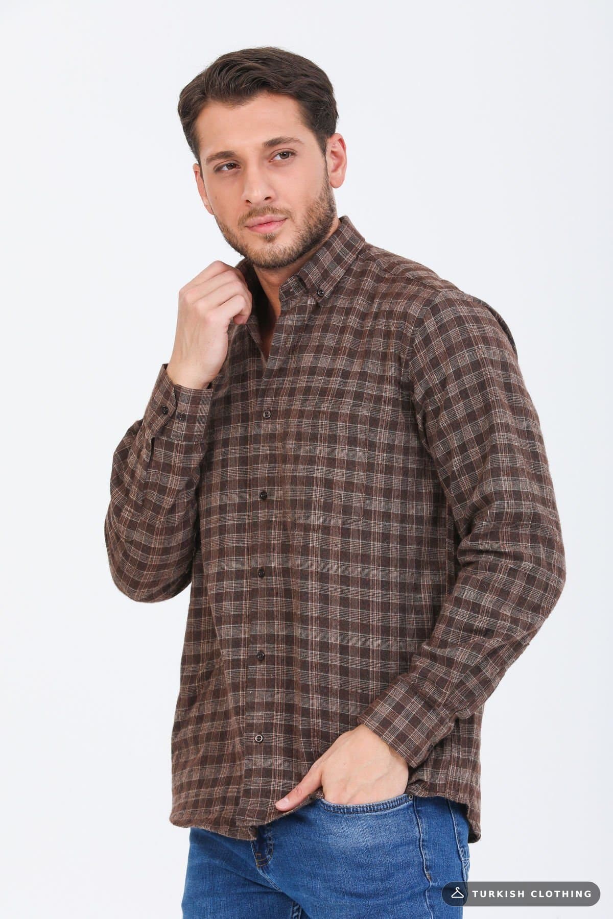 Varetta Men's Brown Long Sleeve Checked Collar Buttoned Winter — Classic Fit Button-Down – wholesale Shirts by Varetta,