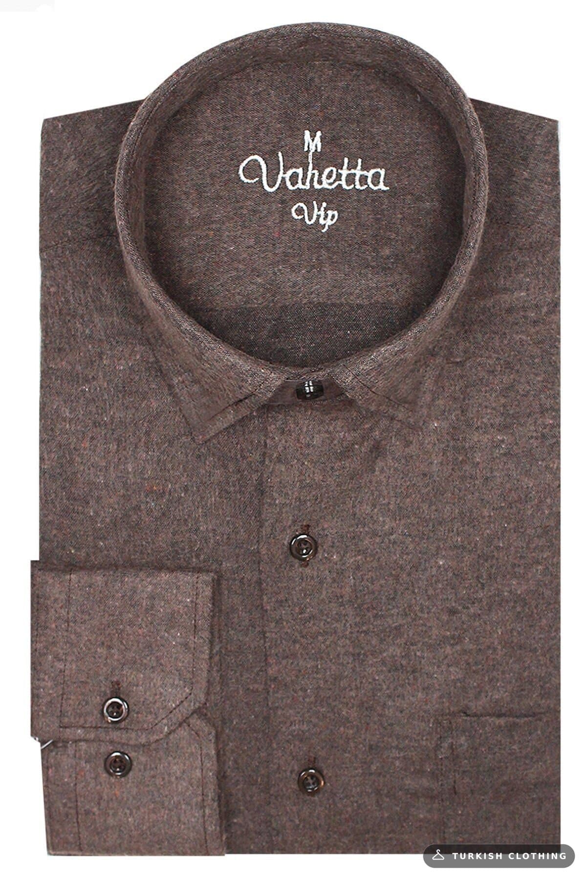 Varetta Men's Brown Long Sleeve Single Pocket Solid Color Winter Shirt – wholesale Shirts by Varetta, Turkish clothing