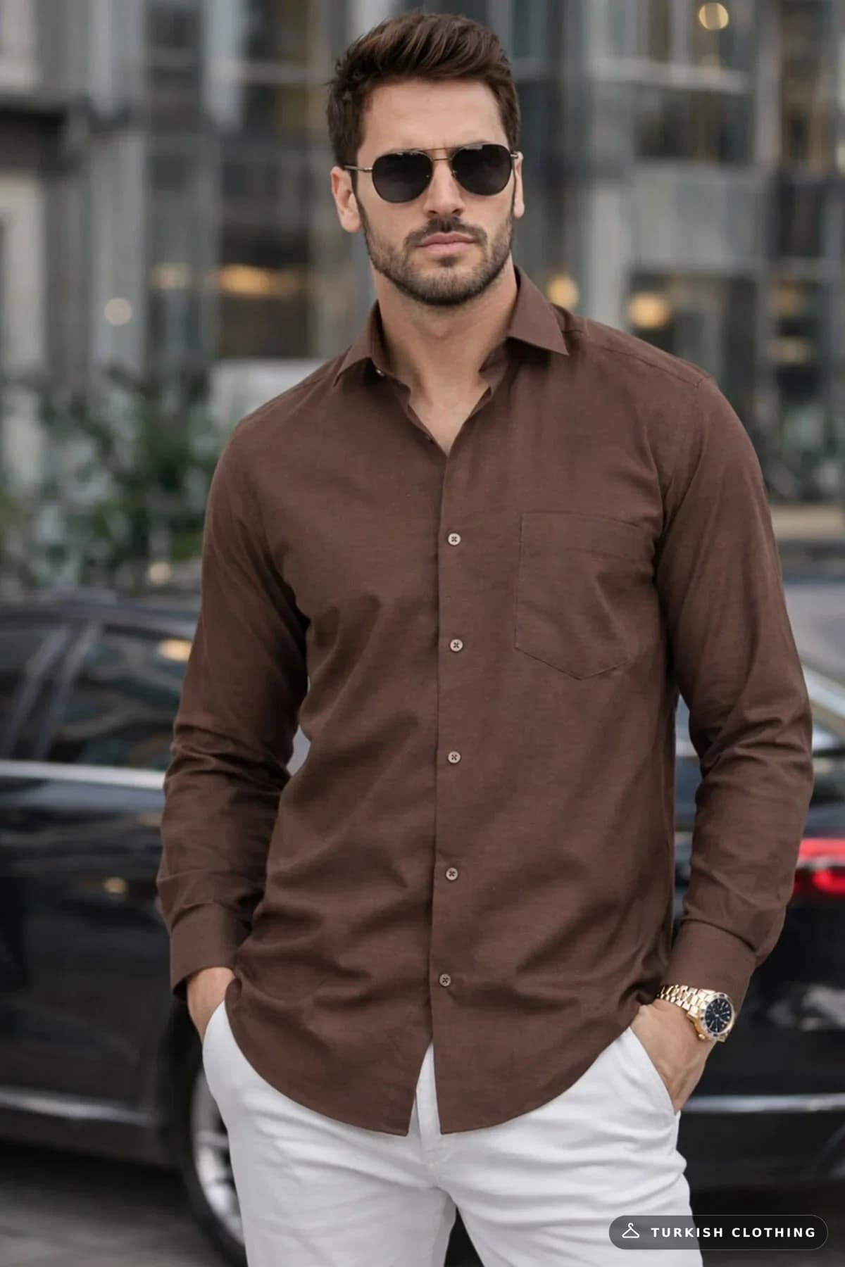 Varetta Men's Brown Shirt Plain Long Sleeve