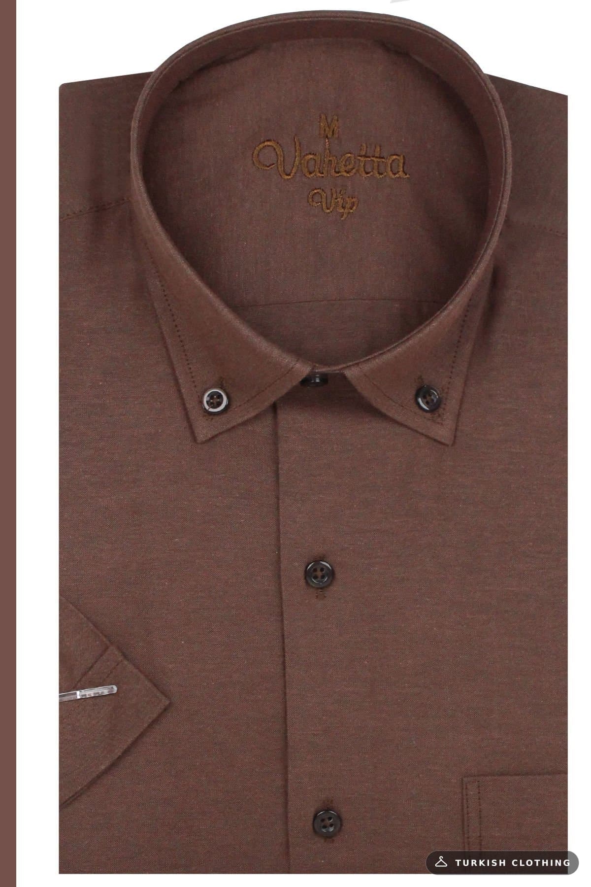Varetta Men's Brown Short Sleeve Wide Cut Cotton Shirt with Pockets – wholesale Shirts by Varetta, Turkish clothing