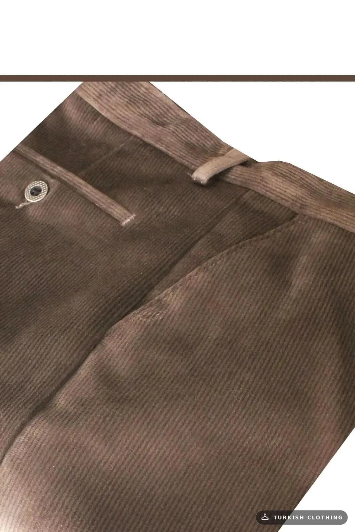 Varetta Men's Brown Winter Classic Cut Velvet Trousers with Wool Fleece Inside