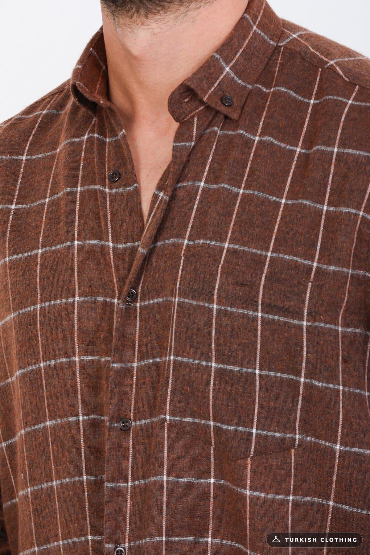 Varetta Men's Brown Winter Shirt Checked Classic Cut Collar Buttoned – wholesale Shirts by Varetta, Turkish clothing