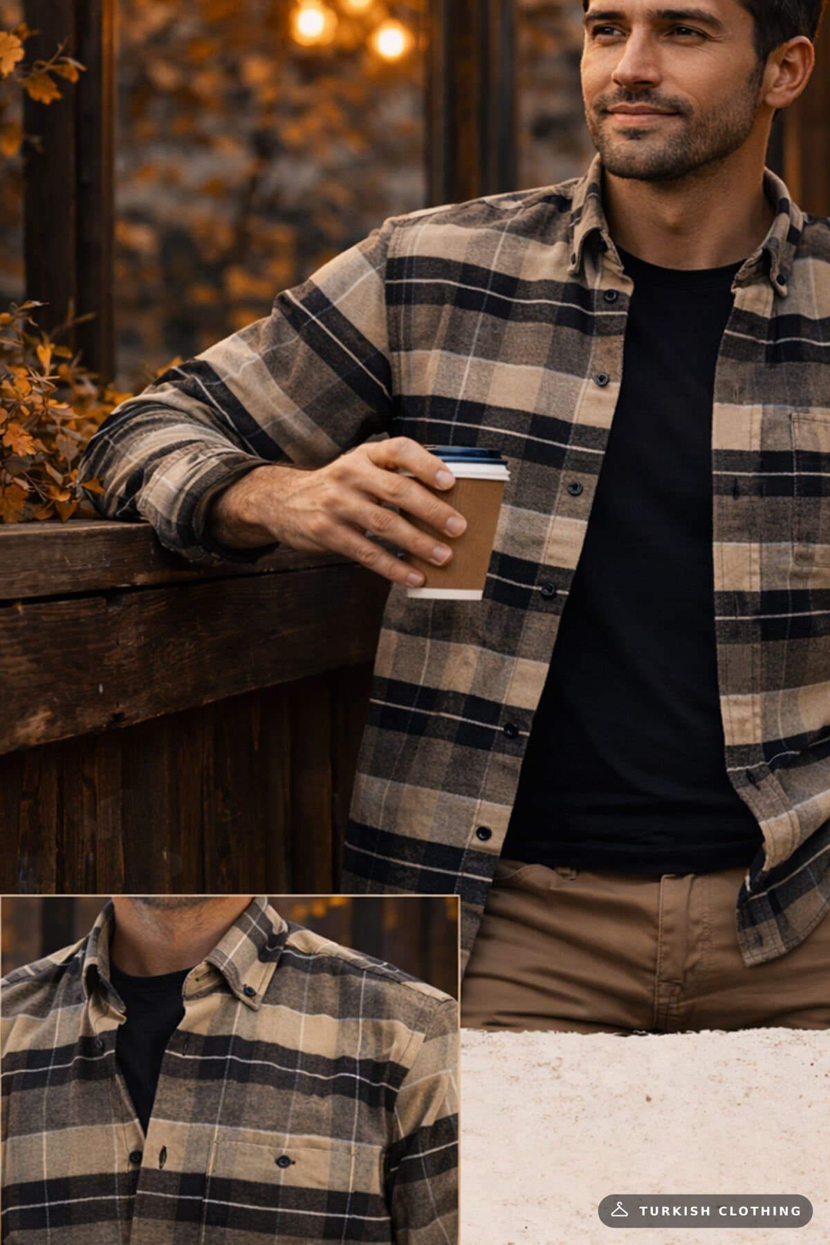 Varetta Men's Brown Winter Shirt Checked Pocket Wide Cut — Black – wholesale Shirts by Varetta, Turkish clothing manufacturer
