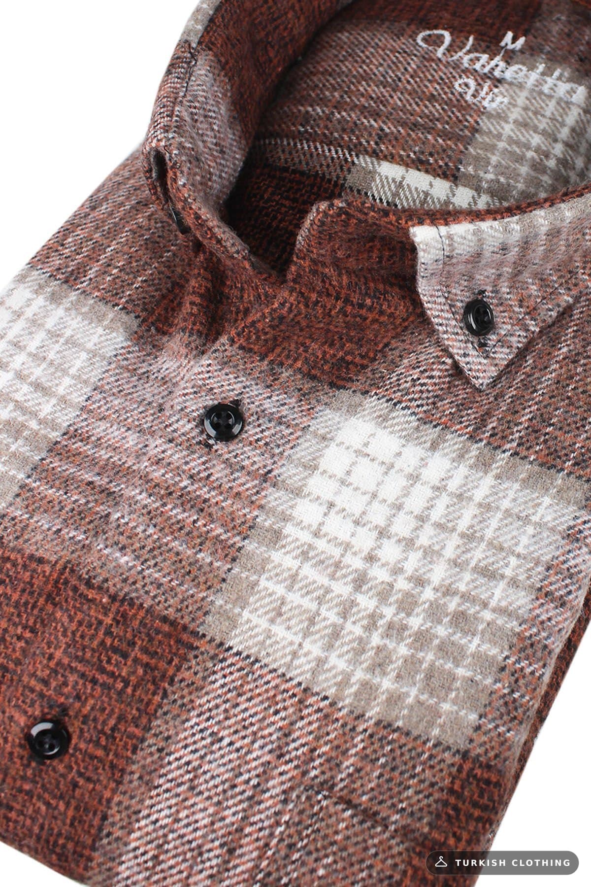 Varetta Men's Brown Winter Thick Checkered Lumberjack Shirt – Oversize Model with Pockets – wholesale Shirts by Varetta,