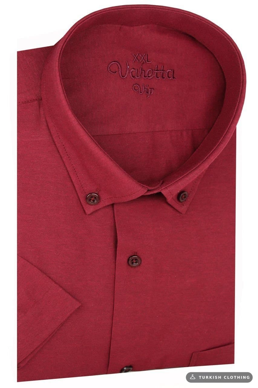 Varetta Men's Burgundy Cotton Short Sleeve Plus Size Shirt – wholesale Shirts by Varetta, Turkish clothing manufacturer