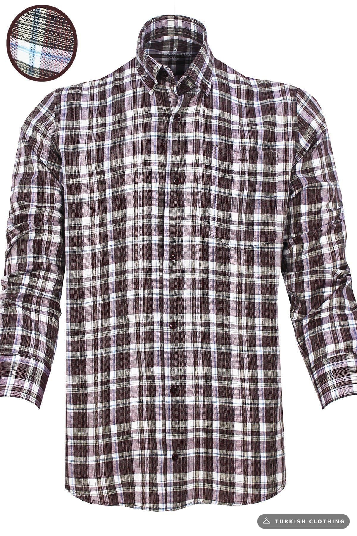 Varetta Men's Burgundy Kareli Long Sleeve Klasik Cut Collar Buttoned Shirt – wholesale Shirts by Varetta, Turkish clothing
