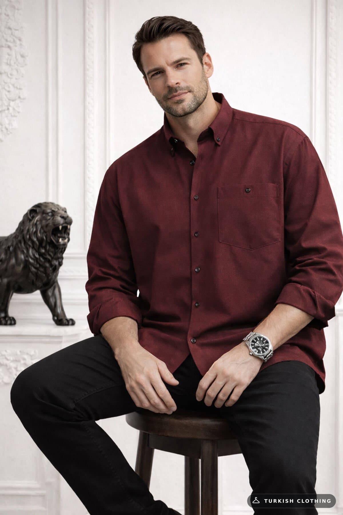 Varetta Men's Burgundy Plus Size Shirt Buttoned Collar Long Sleeve – wholesale Shirts by Varetta, Turkish clothing