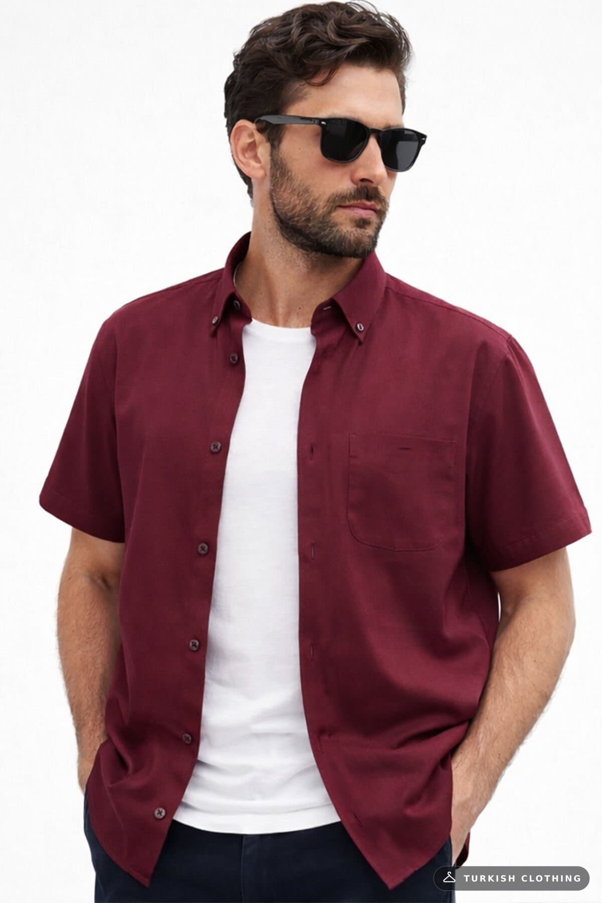 Varetta Men's Burgundy Short Sleeve Cotton Shirt – wholesale Shirts by Varetta, Turkish clothing manufacturer