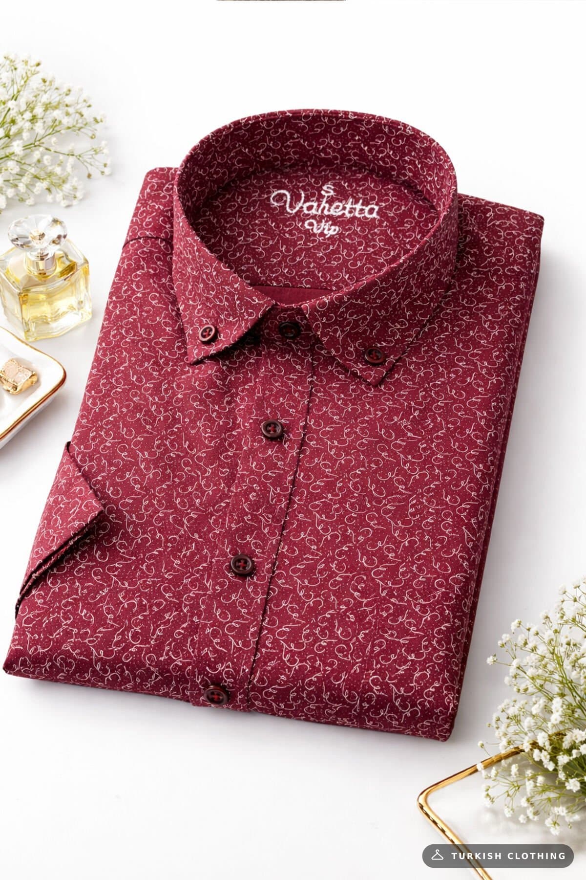 Varetta Men's Burgundy Short Sleeve Shirt Cotton Wide Cut with Pockets – wholesale Shirts by Varetta, Turkish clothing