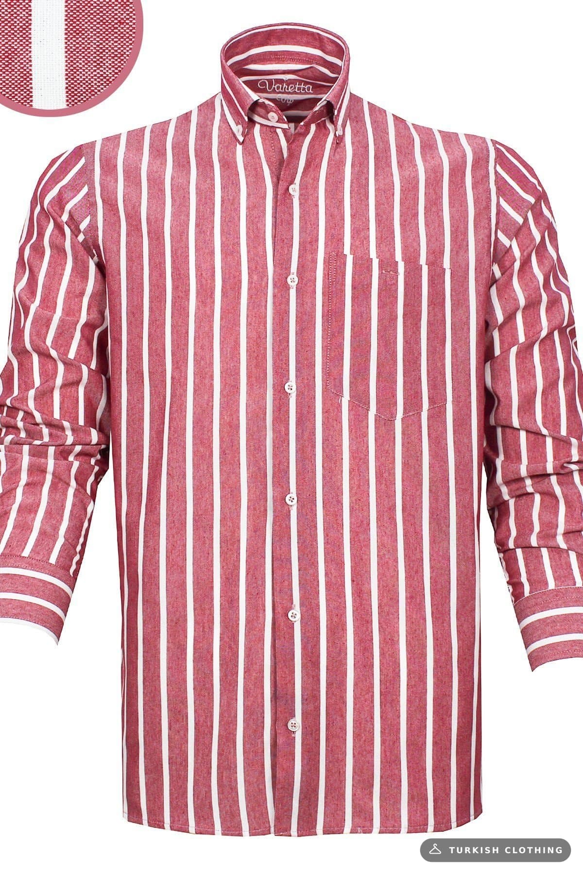 Varetta Men's Burgundy Striped Long Sleeve Button Collar Shirt – wholesale Shirts by Varetta, Turkish clothing manufacturer