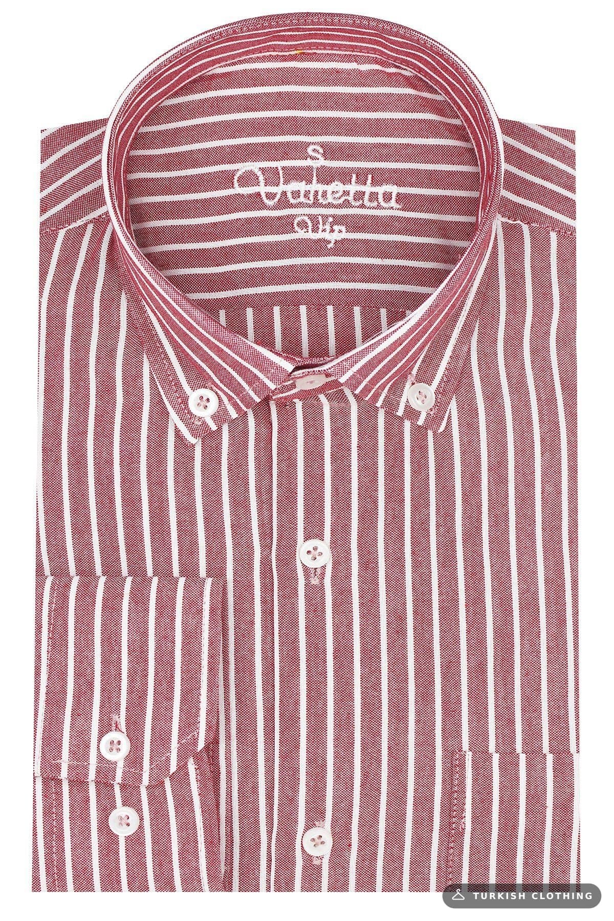 Varetta Men's Burgundy Striped Long Sleeve Button Collar Wide Cut Shirt – wholesale Shirts by Varetta, Turkish clothing