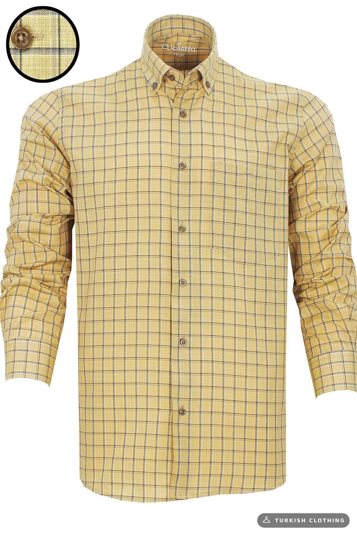 Varetta Men's Checkered Mustard Long Sleeve Classic Cut Collar Buttoned Shirt – wholesale Shirts by Varetta, Turkish