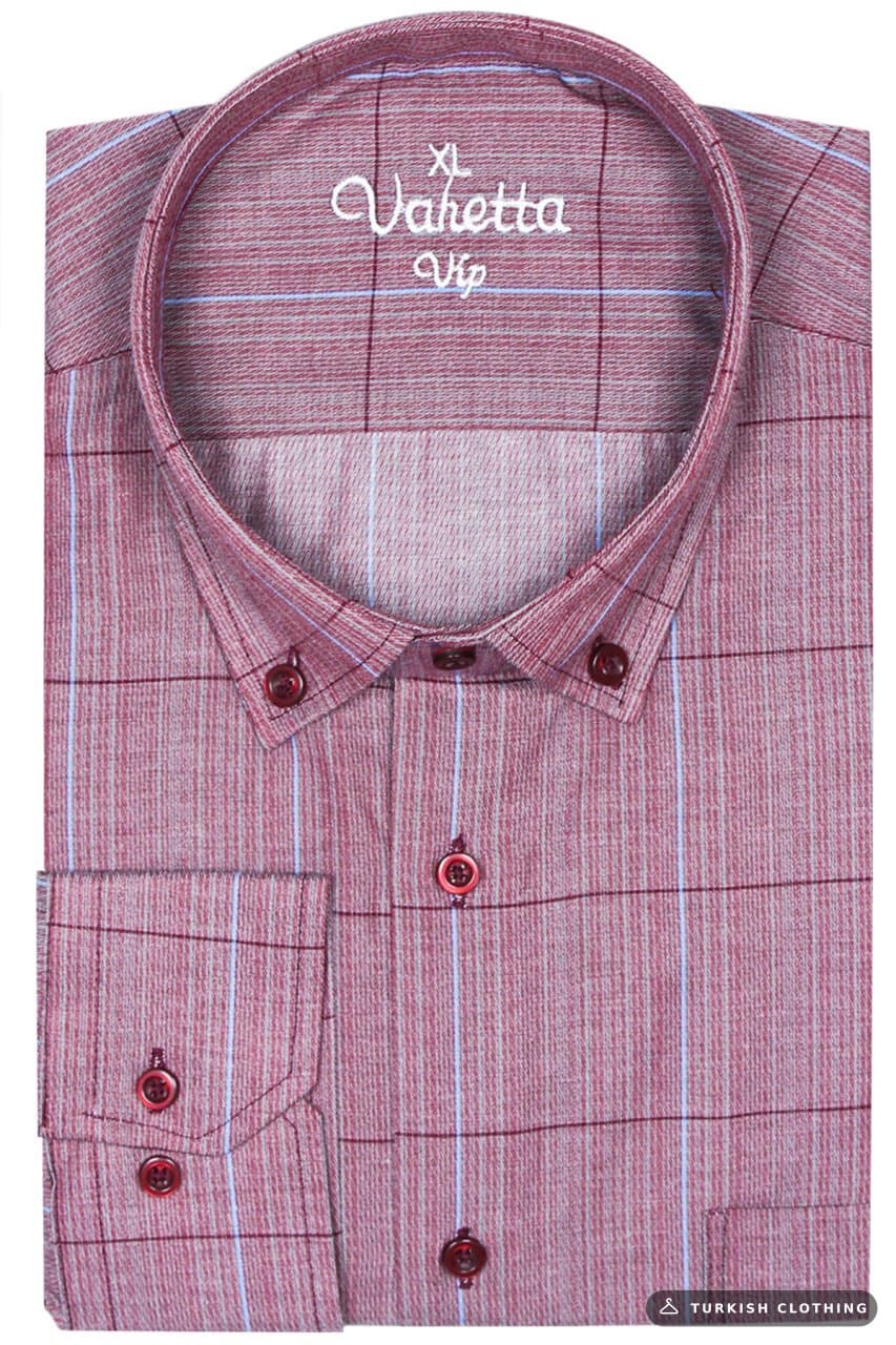 Varetta Men's Cherry Classic Cut Collar Buttoned Single Pocket Checkered Shirt – wholesale Shirts by Varetta, Turkish