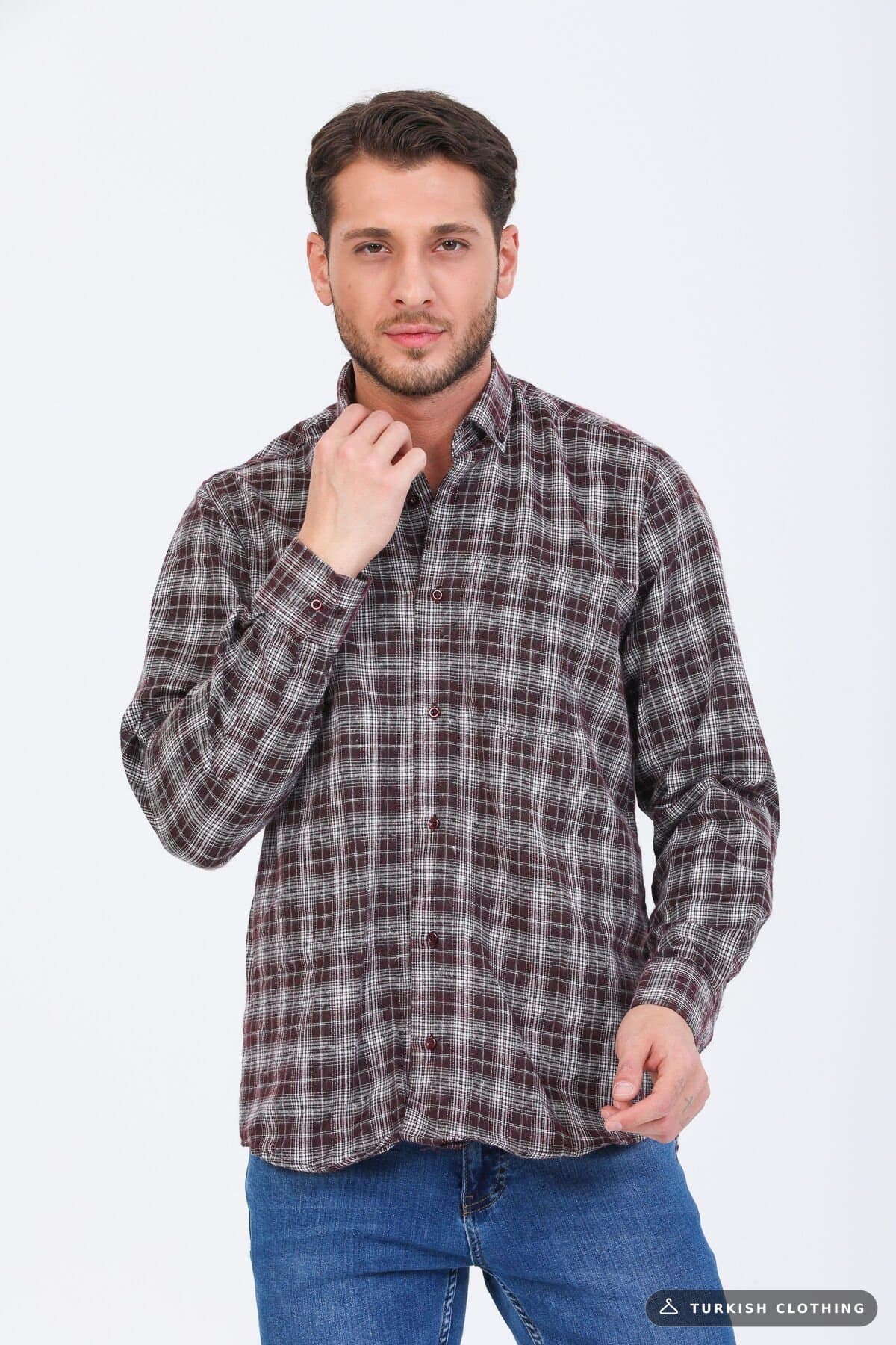 Varetta Men's Cherry Color Checked Classic Cut Collar Buttoned Winter Shirt – wholesale Shirts by Varetta, Turkish clothing
