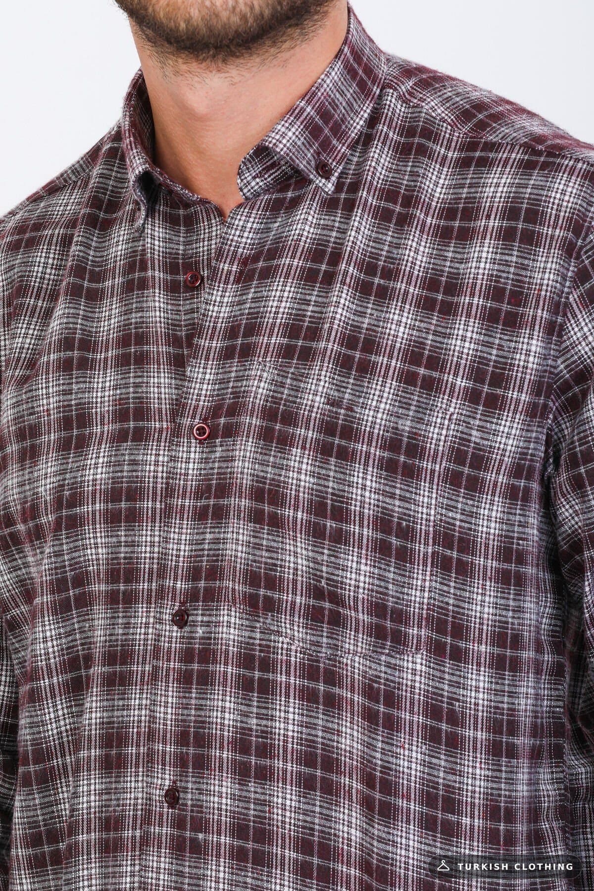 Varetta Men's Cherry Color Checkered Classic Cut Collar Buttoned Winter Shirt – wholesale Shirts by Varetta, Turkish