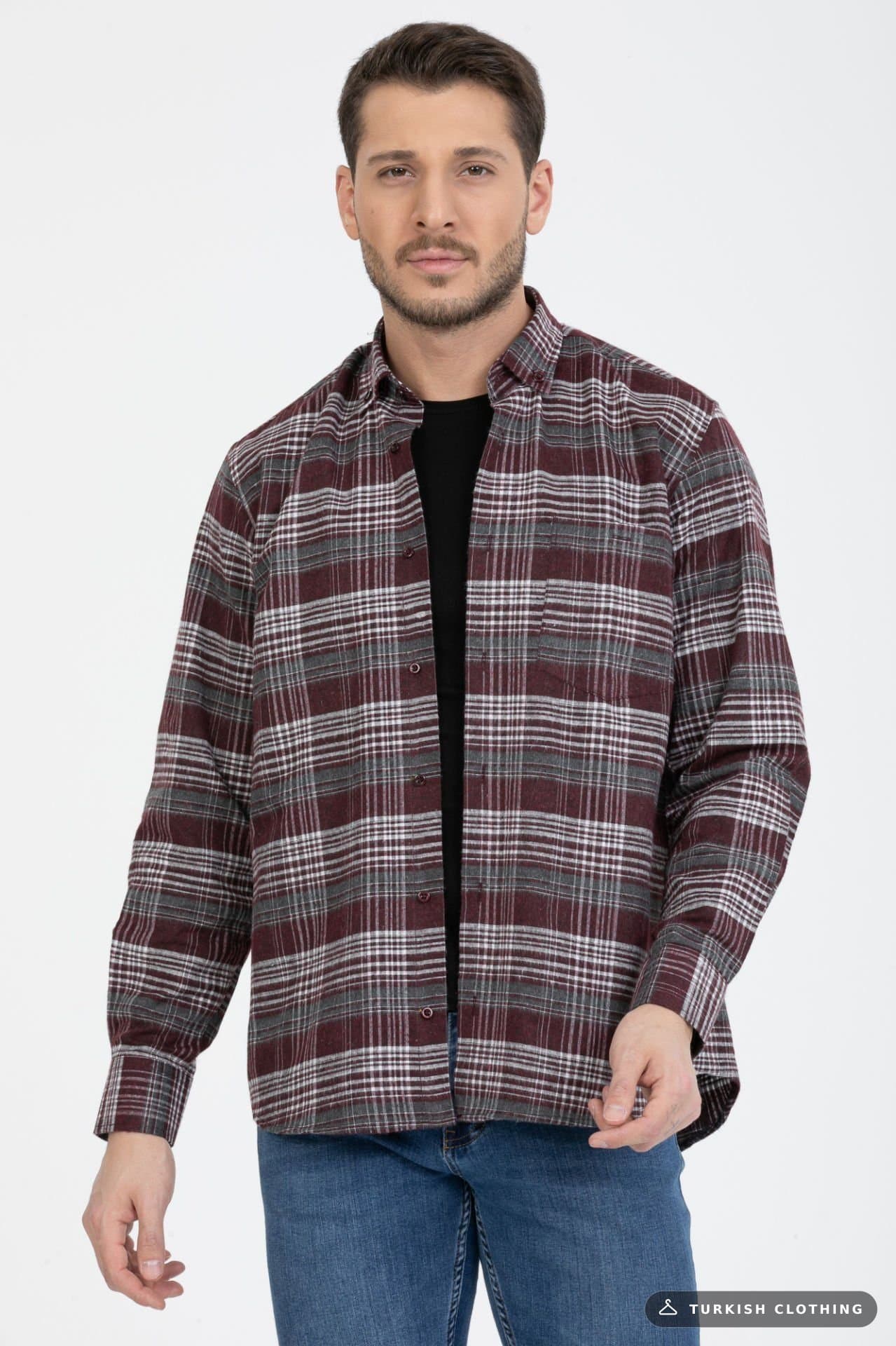 Varetta Men's Claret Red Checked Collar Buttoned Winter Shirt — Classic Fit Button-Down – wholesale Shirts by Varetta,
