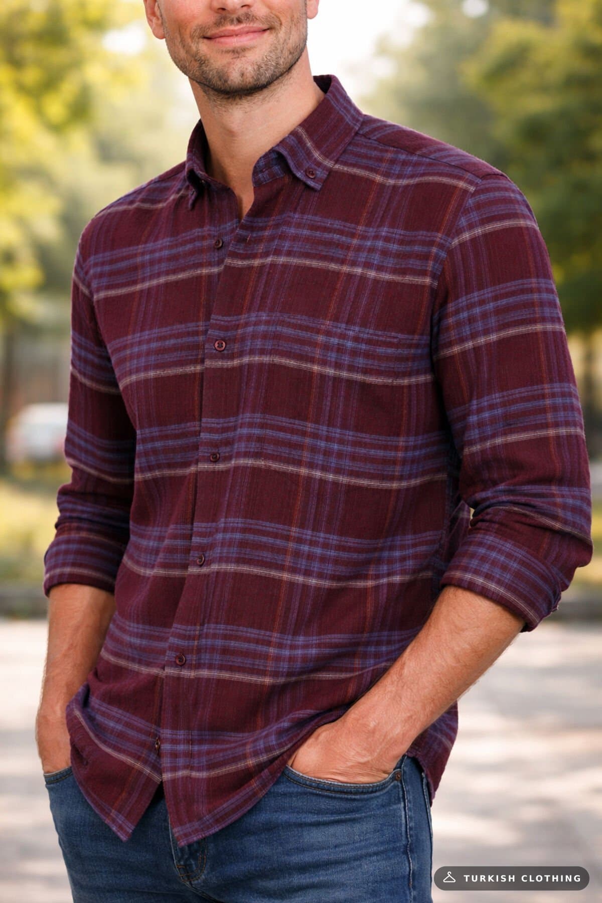 Varetta Men's Claret Red Checkered Classic Cut Winter Shirt – wholesale Shirts by Varetta, Turkish clothing manufacturer