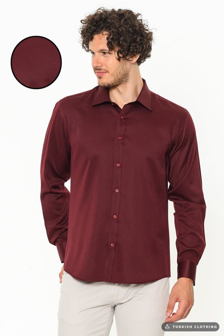 Varetta Men's Claret Red Plain Slim Fit Long Sleeve Shirt – wholesale Shirts by Varetta, Turkish clothing manufacturer