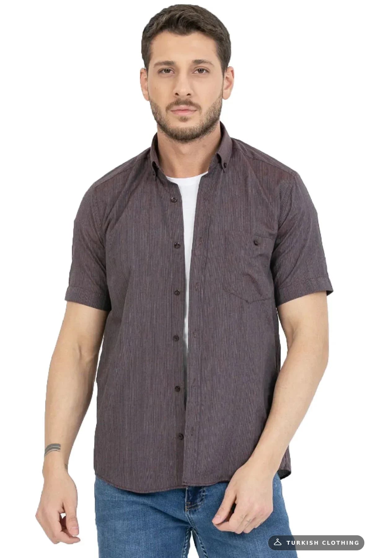 Varetta Men's Claret Red Short Sleeve Pocketed Summer Cotton Shirt — Burgundy – wholesale Shirts by Varetta, Turkish