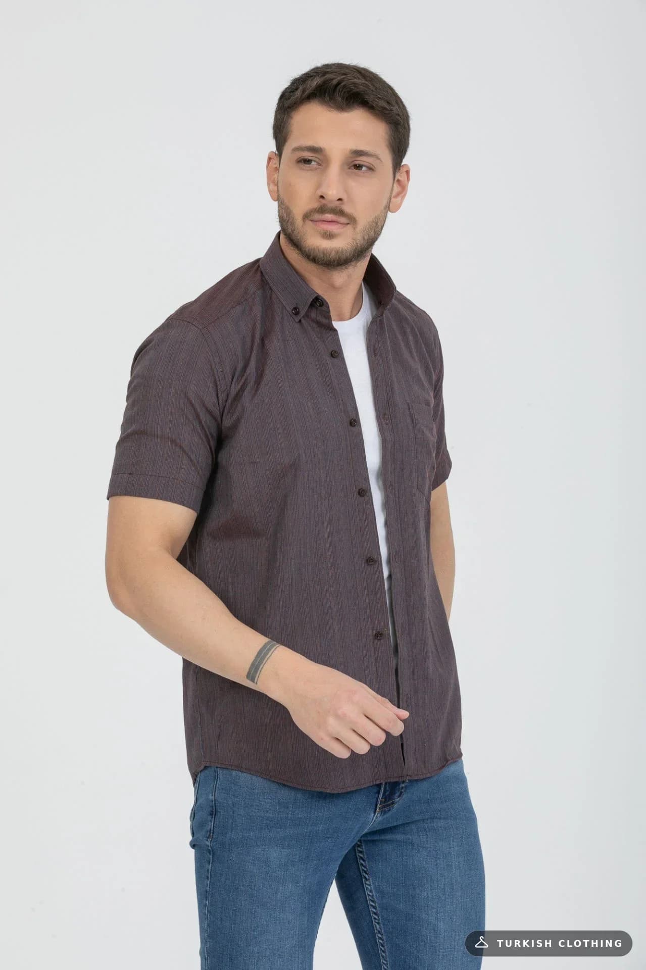 Varetta Men's Claret Red Short Sleeve Pocketed Summer Cotton Shirt — Burgundy