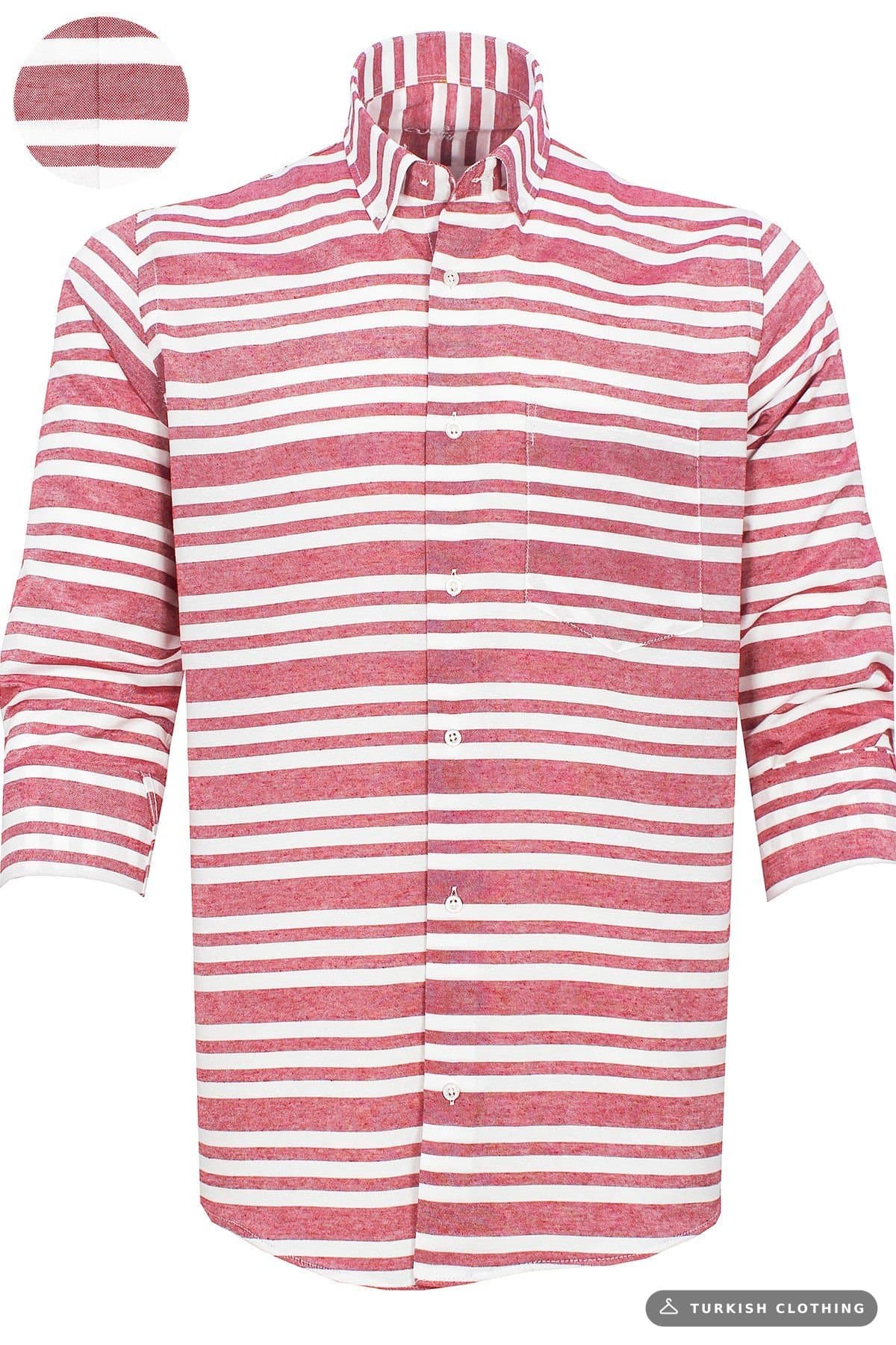 Varetta Men's Claret Red Striped Long Sleeve Classic Cut Shirt with Pockets — Burgundy – wholesale Shirts by Varetta,
