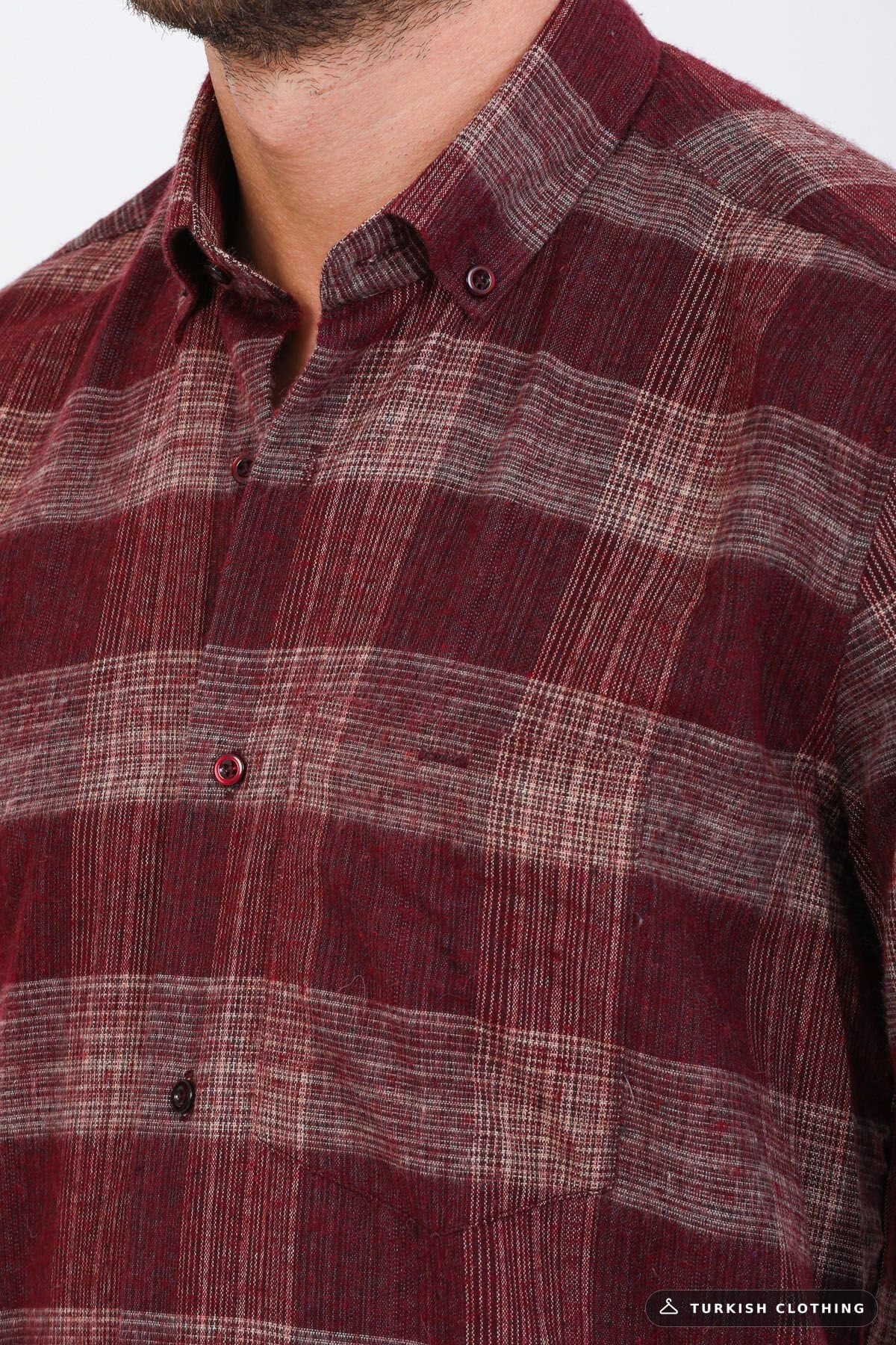 Varetta Men's Claret Red Winter Shirt Buttoned Collar Checked – wholesale Shirts by Varetta, Turkish clothing manufacturer