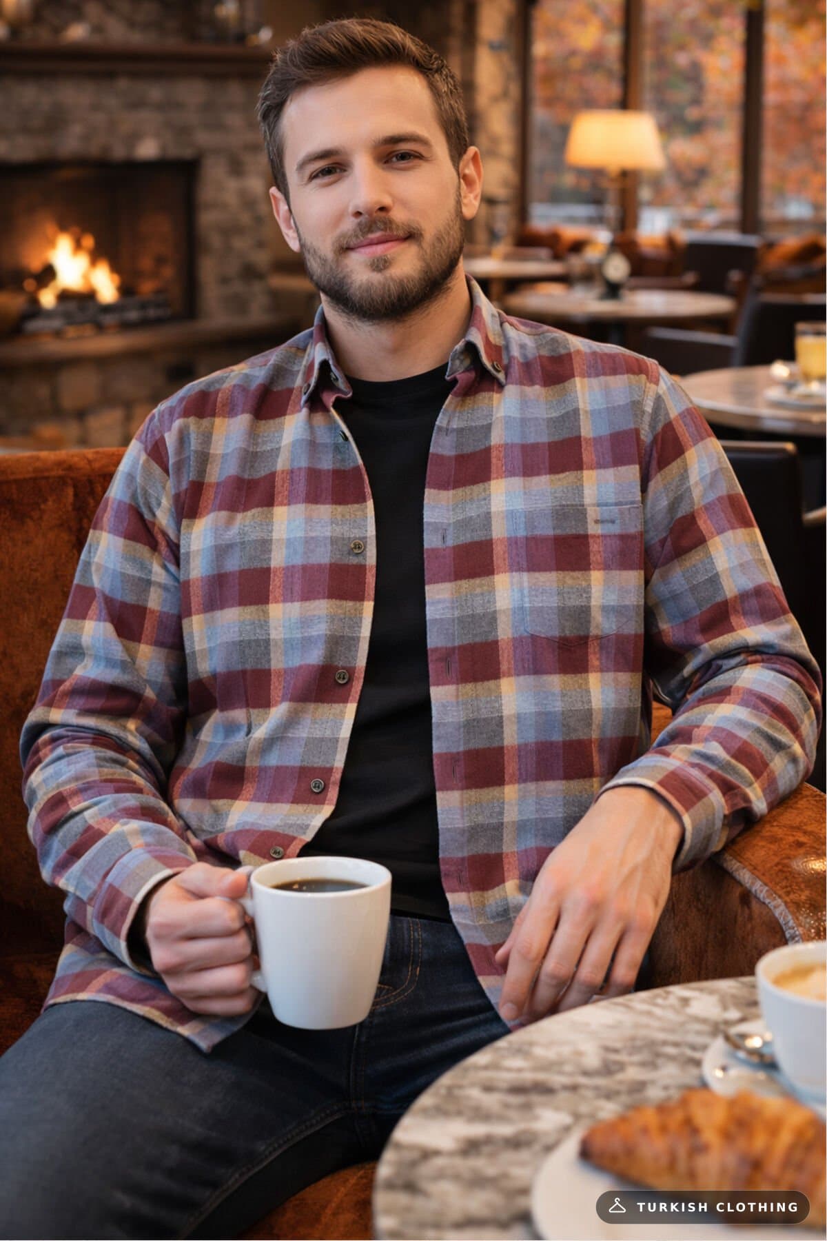 Varetta Men's Claret Red Winter Shirt Checkered Woolen Wide Cut with Pockets — Burgundy – wholesale Shirts by Varetta,