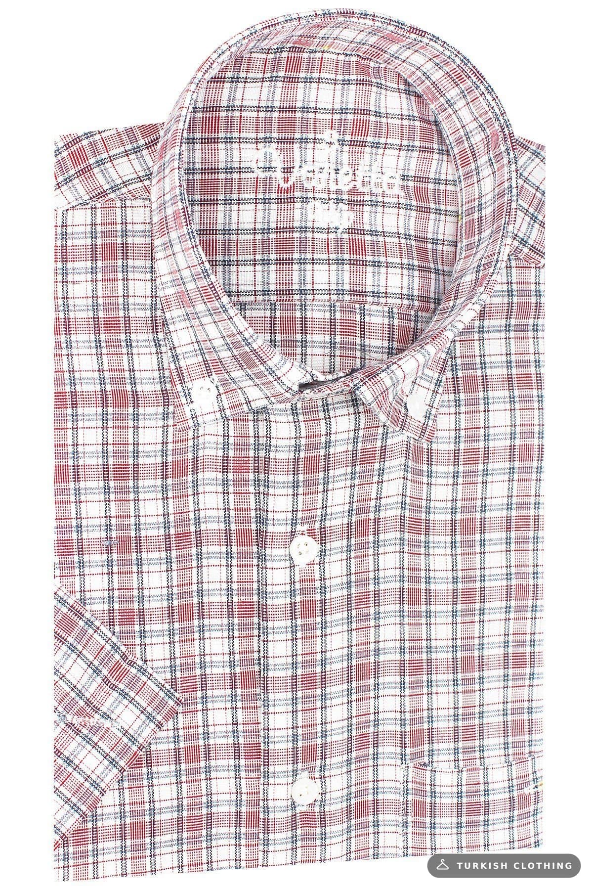 Varetta Men's Classic Cut Button Collar Checkered Short Sleeve Shirt — Blue – wholesale Shirts by Varetta, Turkish clothing