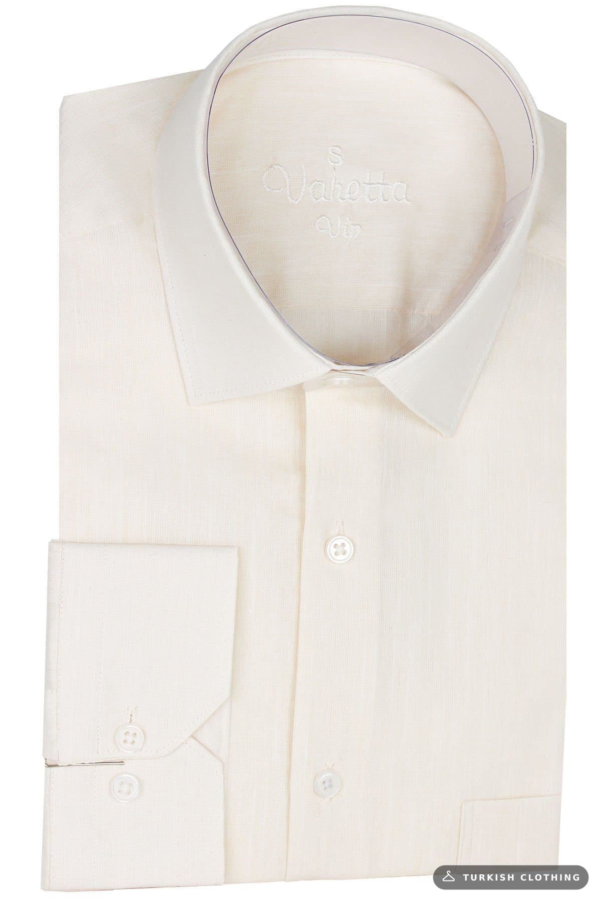 Varetta Men's Cream Long Sleeve Linen Effect Pocket Cotton Shirt (2) – wholesale Shirts by Varetta, Turkish clothing
