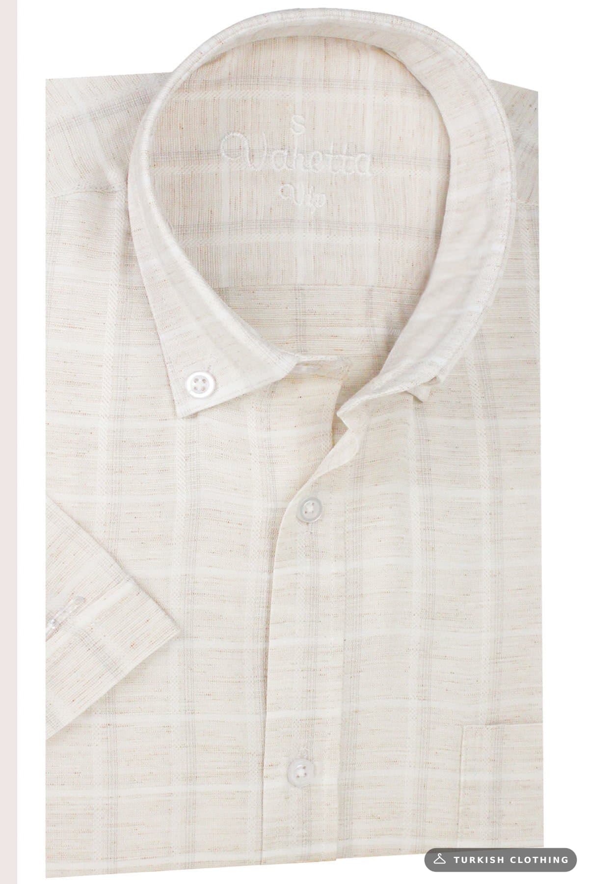 Varetta Men's Cream Short Sleeve Pocketed Wide Cut Cotton Summer Checkered Shirt – wholesale Shirts by Varetta, Turkish
