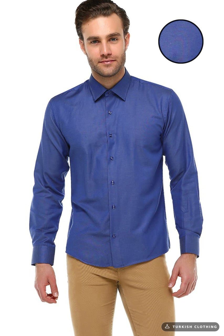 Varetta Men's Dark Blue Plain Slim Fit Long Sleeve Shirt – wholesale Shirts by Varetta, Turkish clothing manufacturer