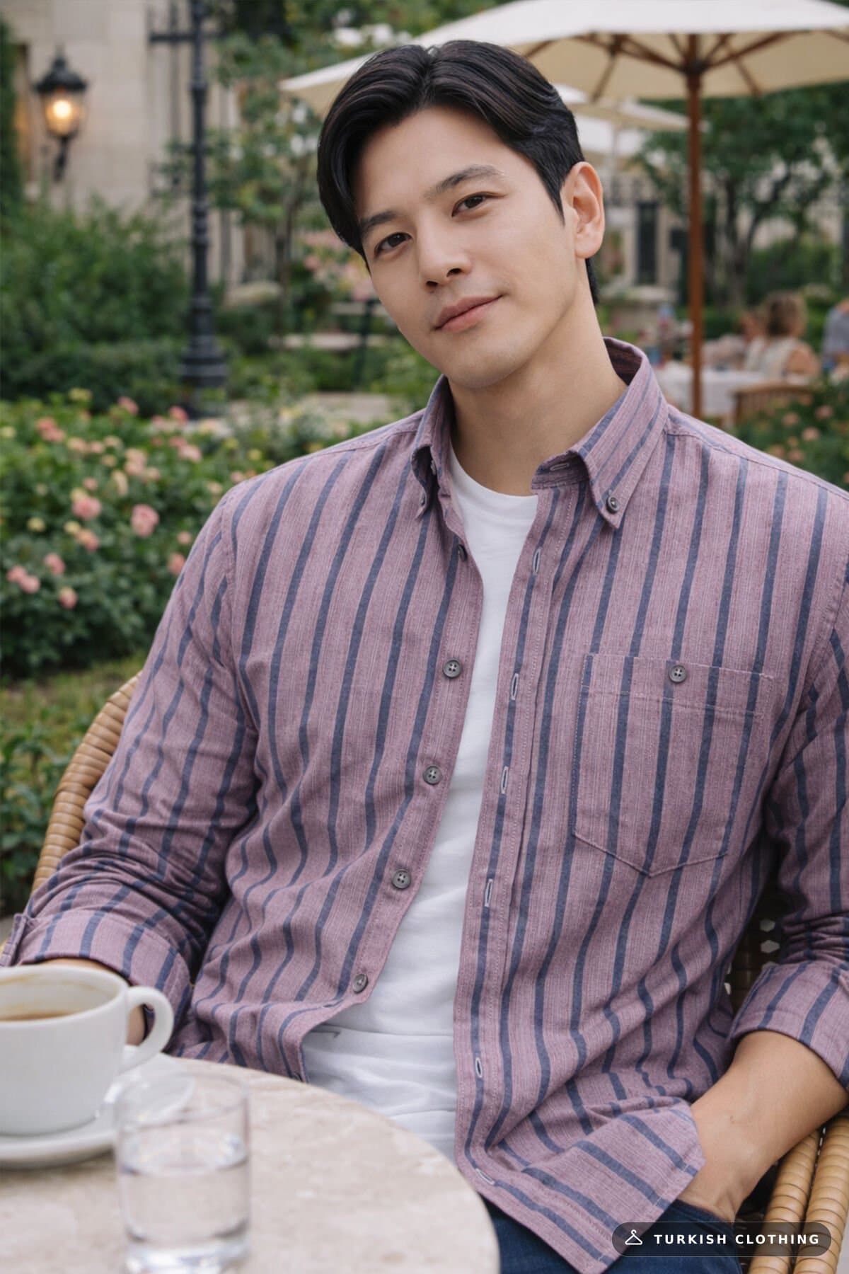Varetta Men's Dusty Rose Striped Long Sleeve Classic Cut Shirt with Pockets – wholesale Shirts by Varetta, Turkish clothing