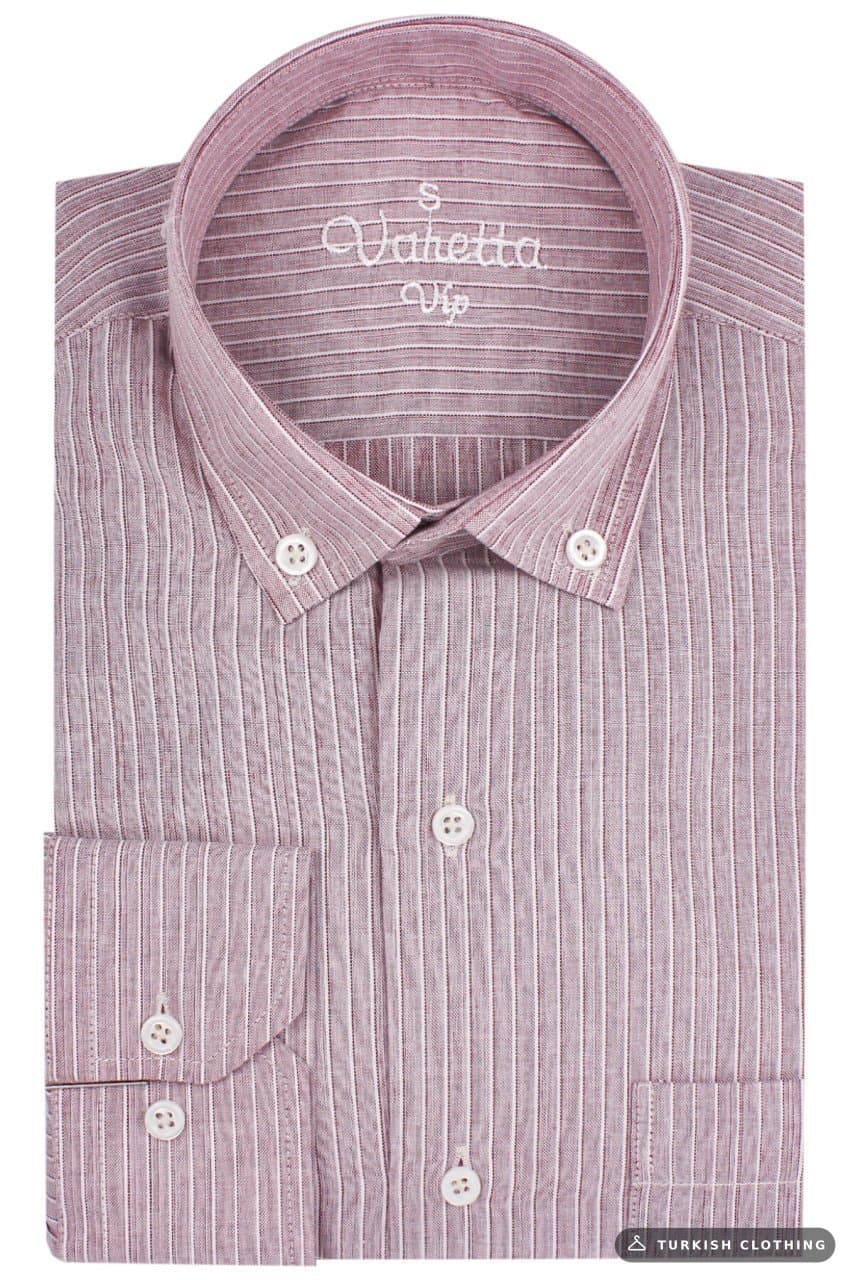 Varetta Men's Dusty Rose Striped Long Sleeve Pocket Collar Button Shirt – wholesale Shirts by Varetta, Turkish clothing