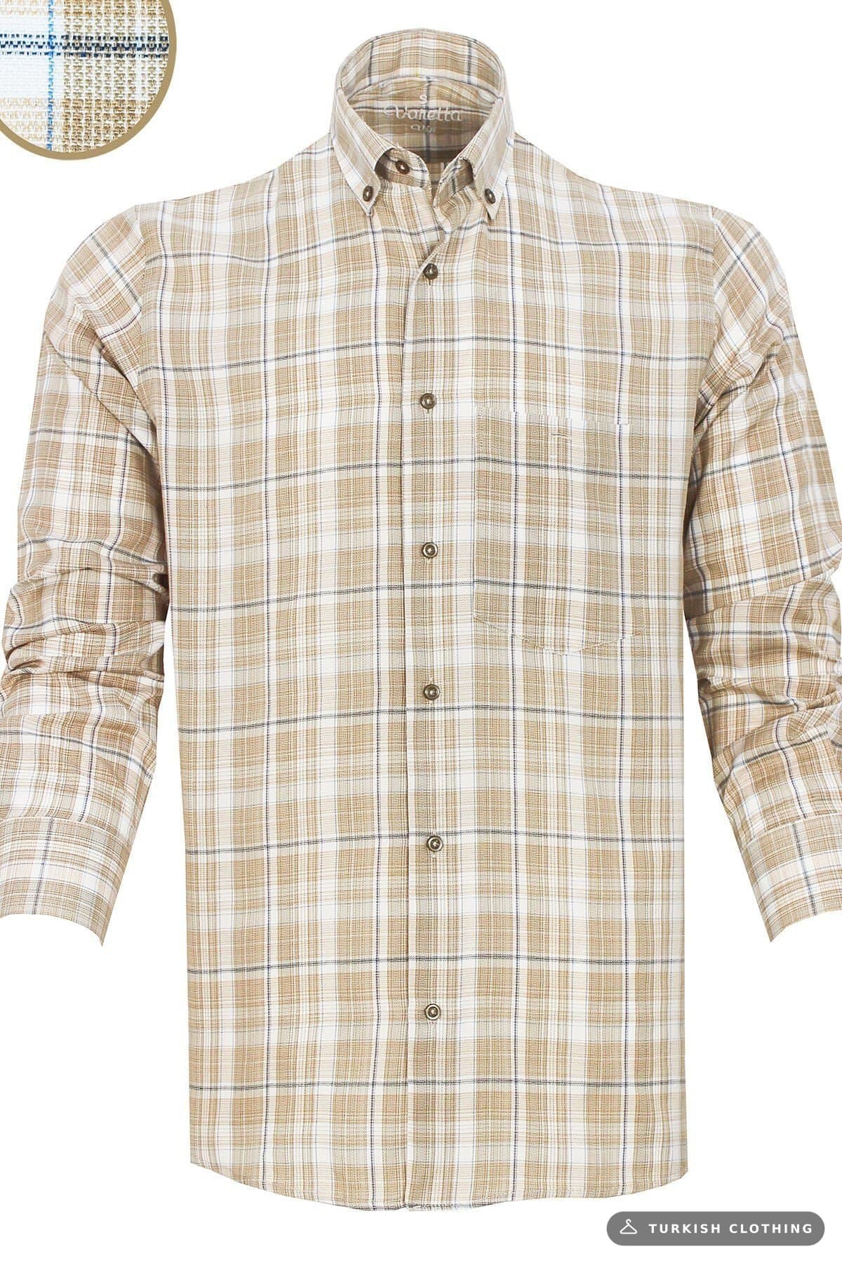 Varetta Men's Gold Checkered Long Sleeve Classic Cut Collar Buttoned Shirt — Blue – wholesale Shirts by Varetta, Turkish