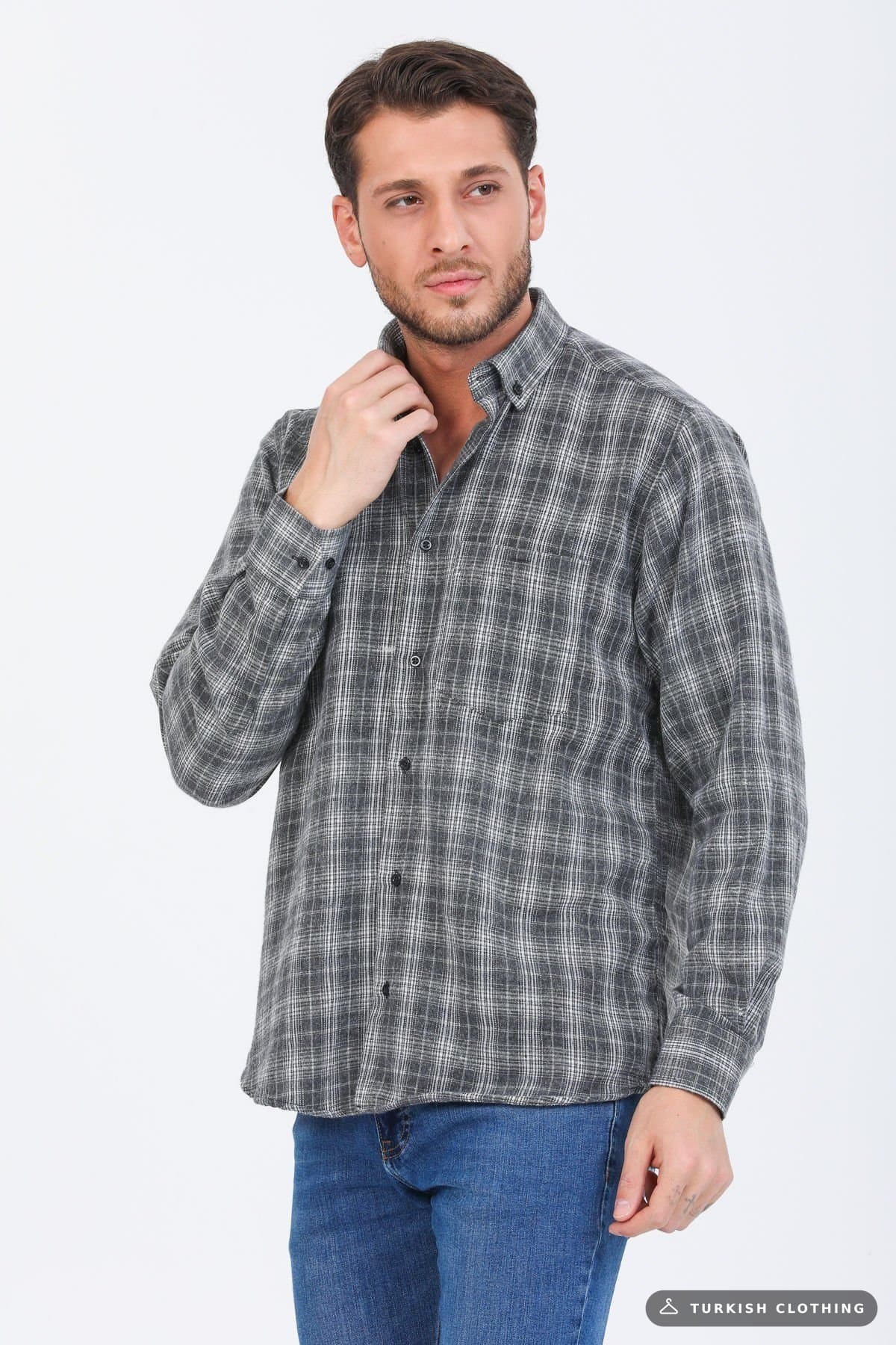 Varetta Men's Gray Checkered Classic Cut Collar Buttoned Winter Shirt – wholesale Shirts by Varetta, Turkish clothing