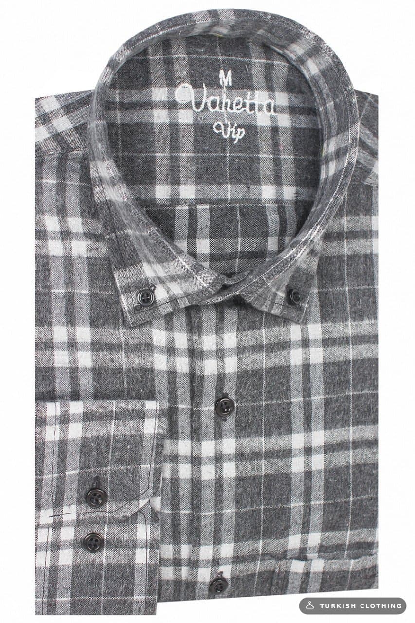 Varetta Men's Gray Checkered Classic Cut Winter Shirt with Pockets – wholesale Shirts by Varetta, Turkish clothing