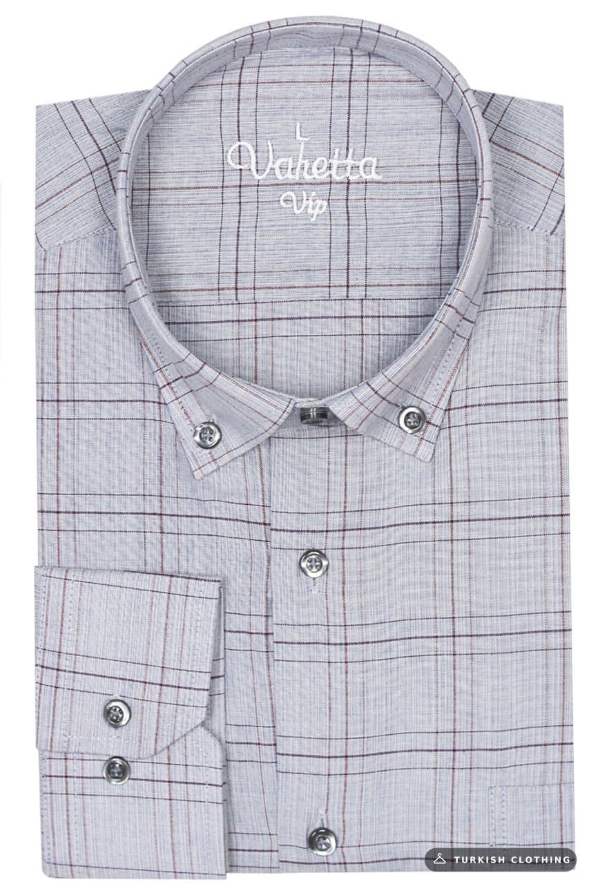 Varetta Men's Gray Classic Cut Collar Buttoned Single Pocket Checkered Shirt – wholesale Shirts by Varetta, Turkish clothing