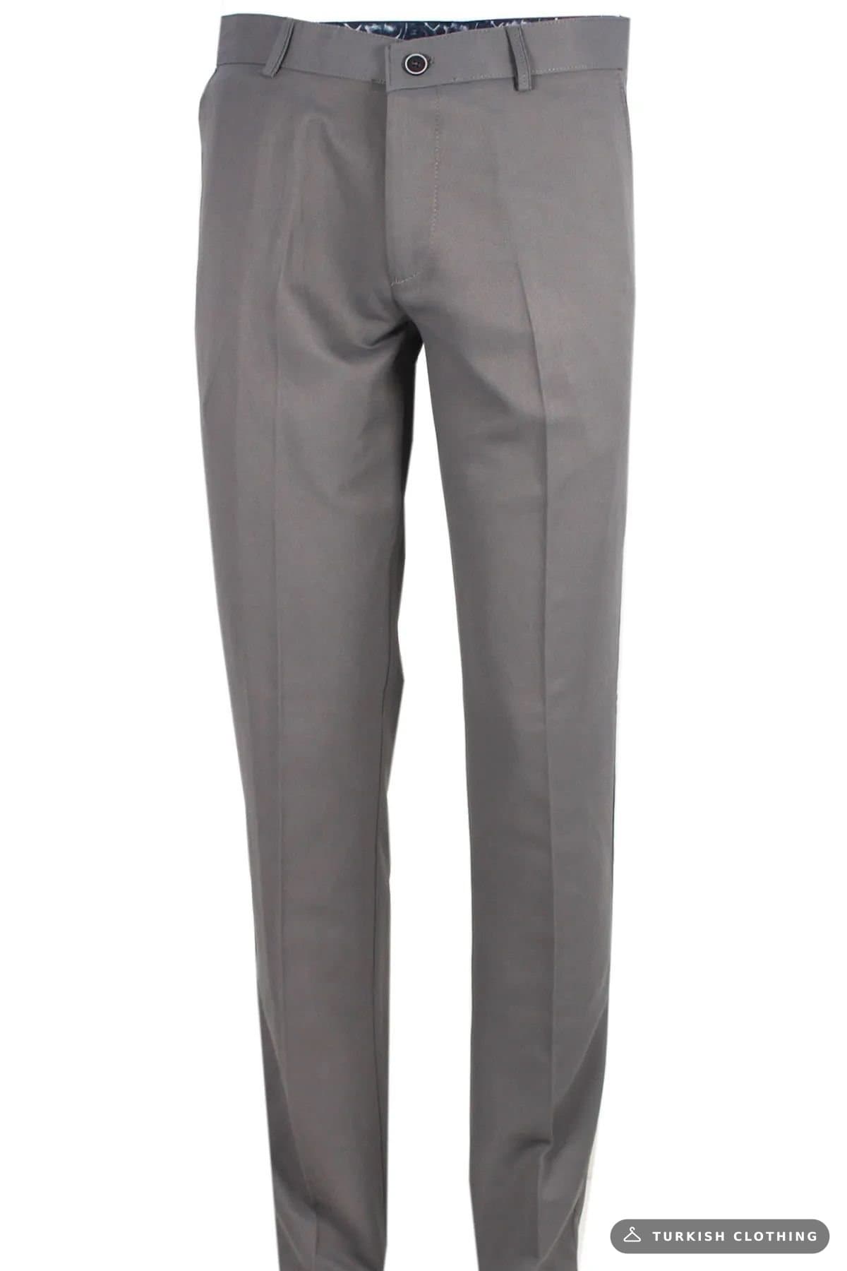 Varetta Men's Gray Classic Linen Dobby Trousers – back view, wholesale Trousers from Türkiye