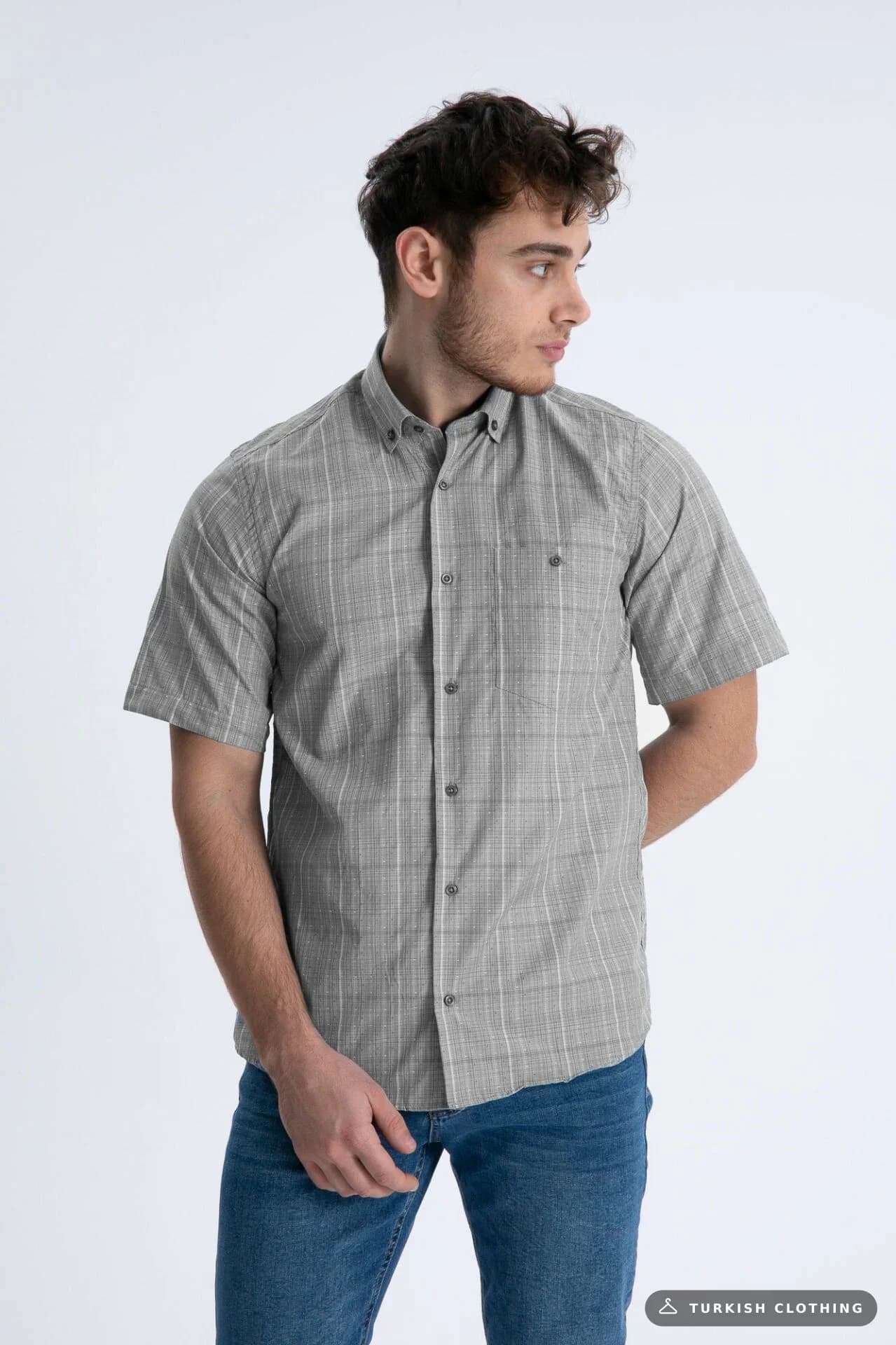 Varetta Men's Gray Cotton Short Sleeve Summer Shirt with Pockets