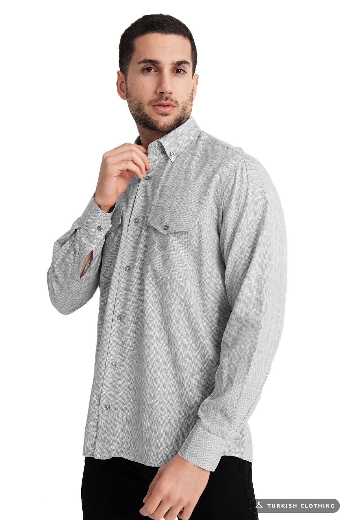Varetta Men's Gray Double Pocket Long Sleeve Shirt