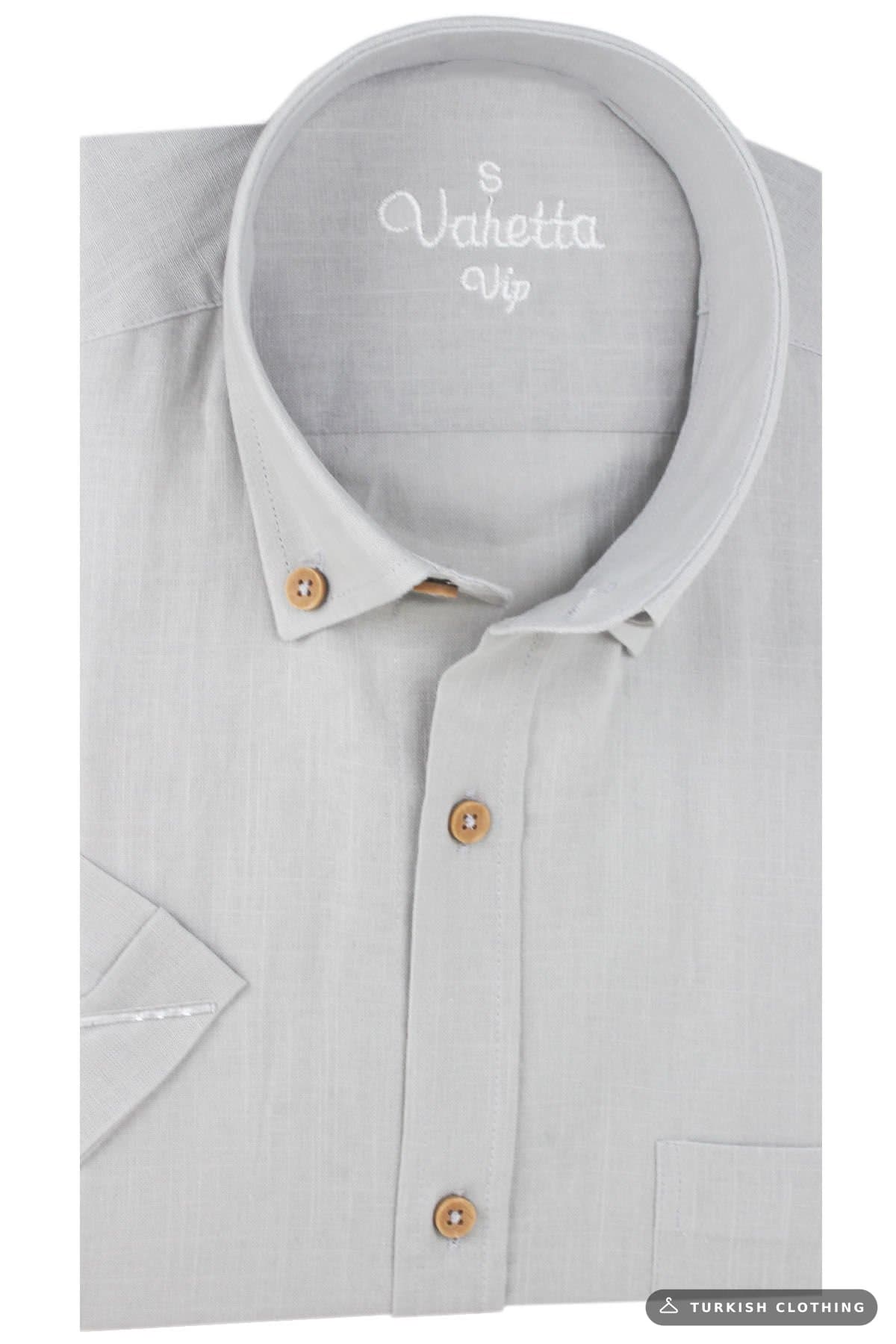 Varetta Men's Gray Linen Short Sleeve Shirt with Pockets — Pocket – wholesale Shirts by Varetta, Turkish clothing